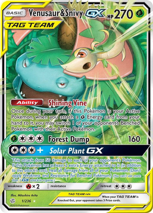 Venusaur and Snivy GX 001/236 (SM - Cosmic Eclipse)  - Holofoil