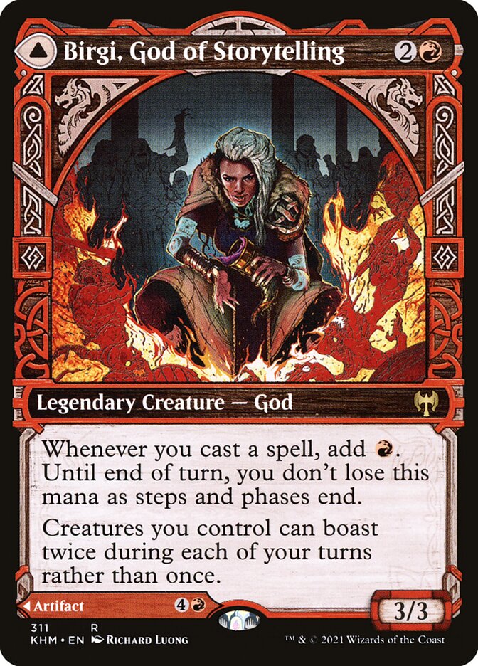 Birgi, God of Storytelling // Harnfel, Horn of Bounty 311 (Kaldheim)  - Showcase Foil