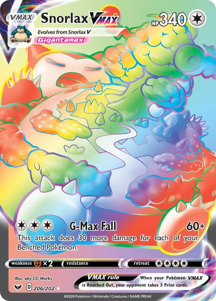 Snorlax VMAX Secret 206/202 (SWSH01: Sword & Shield Base Set)  - Holofoil