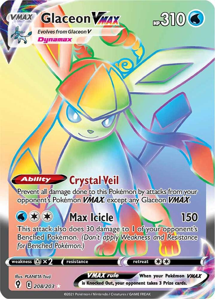 Glaceon VMAX Secret 208/203 (SWSH07: Evolving Skies)  - Holofoil