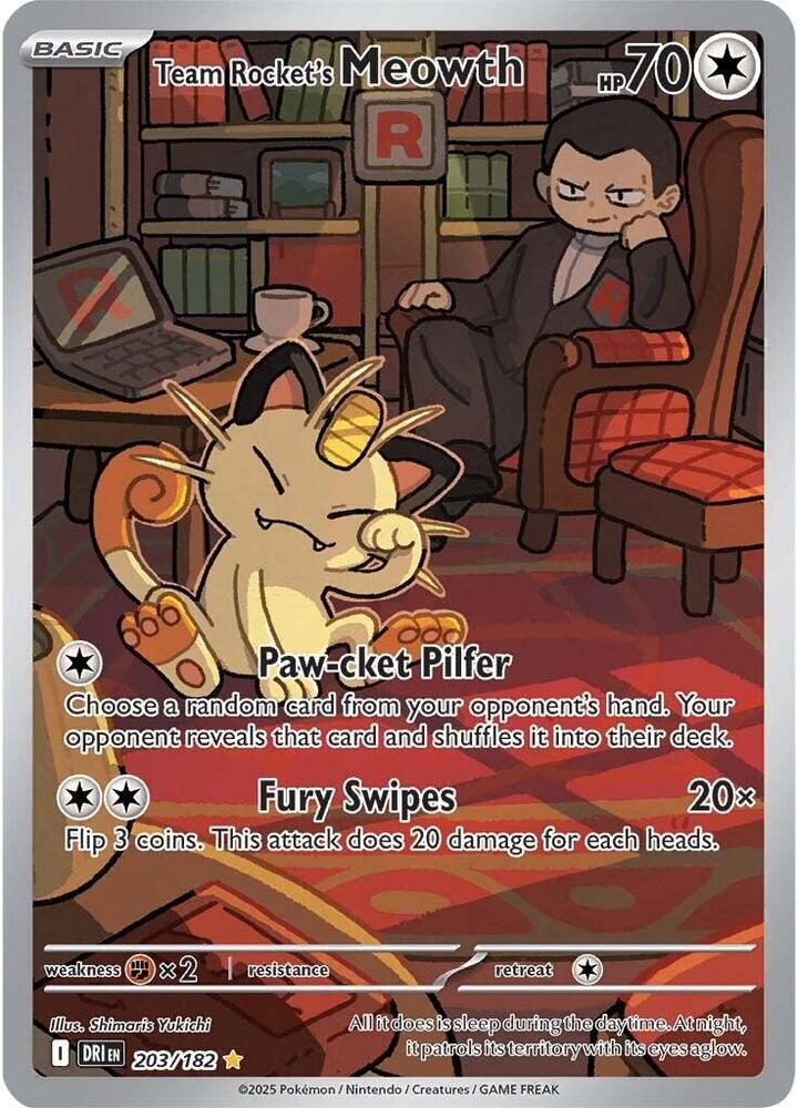 Team Rocket's Meowth 203/182 (SV10: Destined Rivals)  - Holofoil