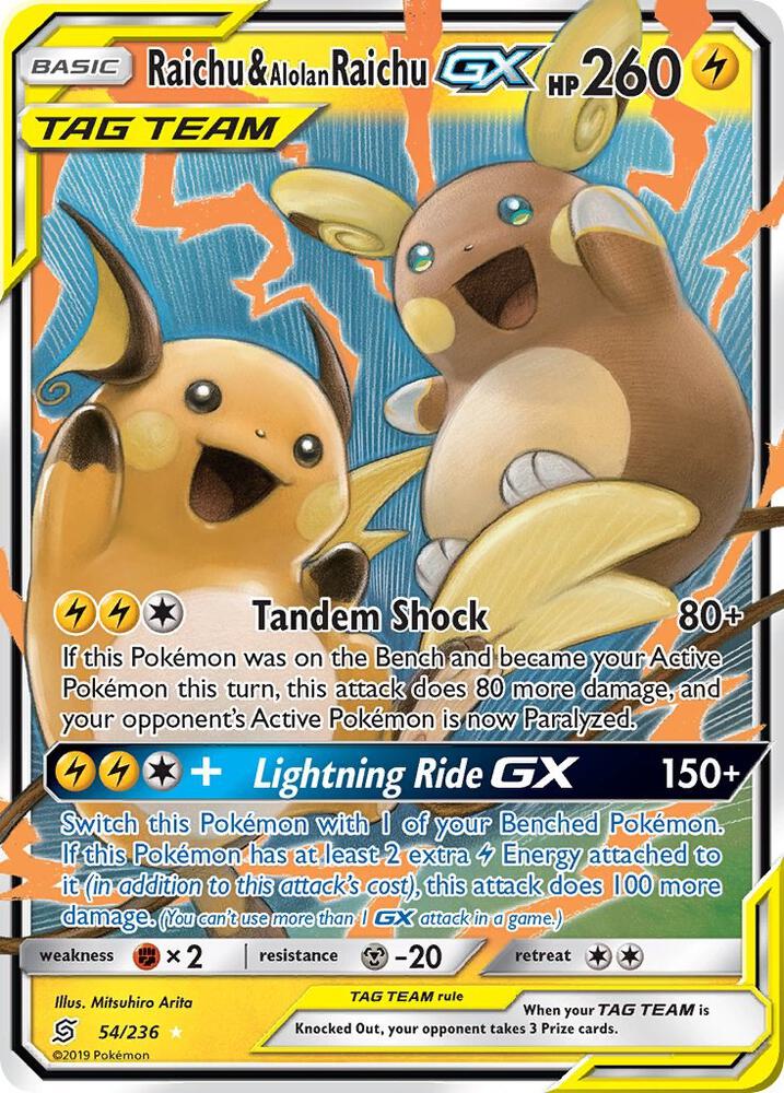 Raichu and Alolan Raichu GX 54/236 (SM - Unified Minds)  - Holofoil