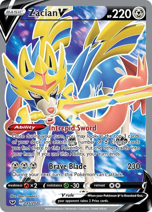 Zacian V Full Art 195/202 (SWSH01: Sword & Shield Base Set)  - Holofoil
