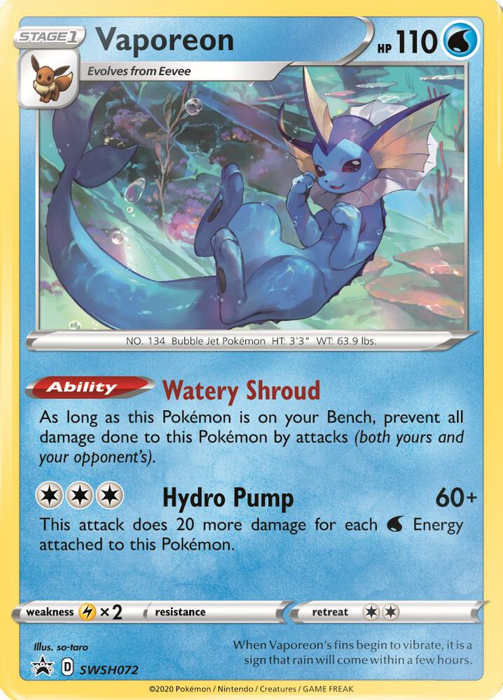 Vaporeon SWSH072 (SWSH: Sword & Shield Promo Cards)  - Holofoil