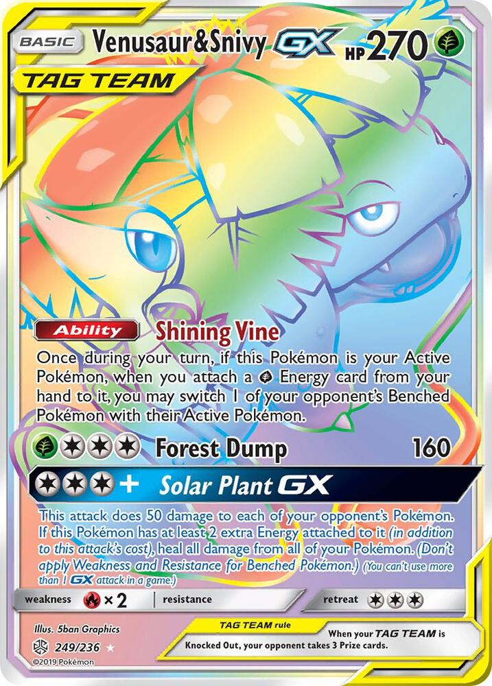 Venusaur and Snivy GX Secret 249/236 (SM - Cosmic Eclipse)  - Holofoil