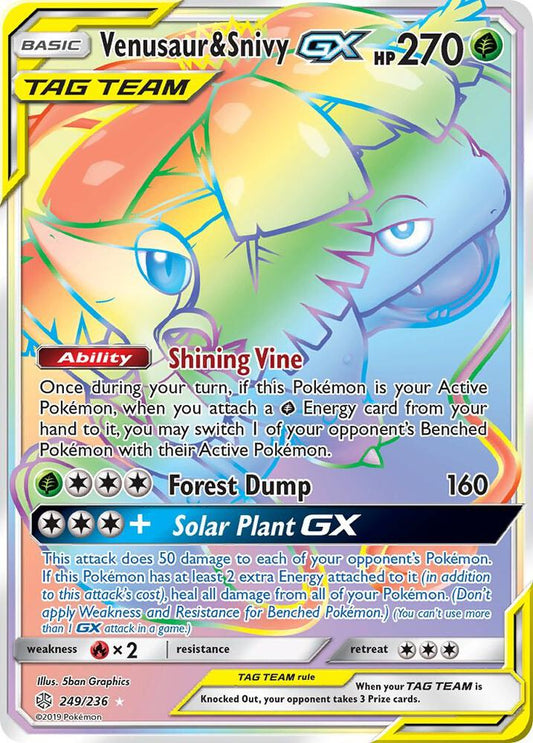 Venusaur and Snivy GX Secret 249/236 (SM - Cosmic Eclipse)  - Holofoil