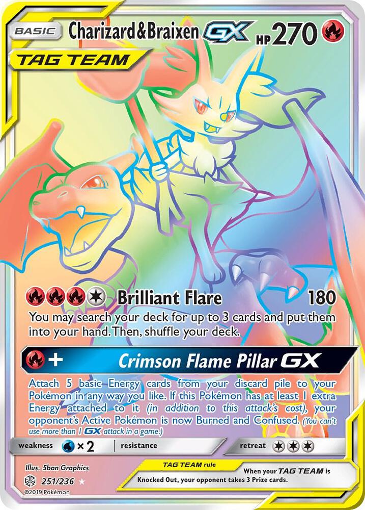 Charizard and Braixen GX Secret 251/236 (SM - Cosmic Eclipse)  - Holofoil