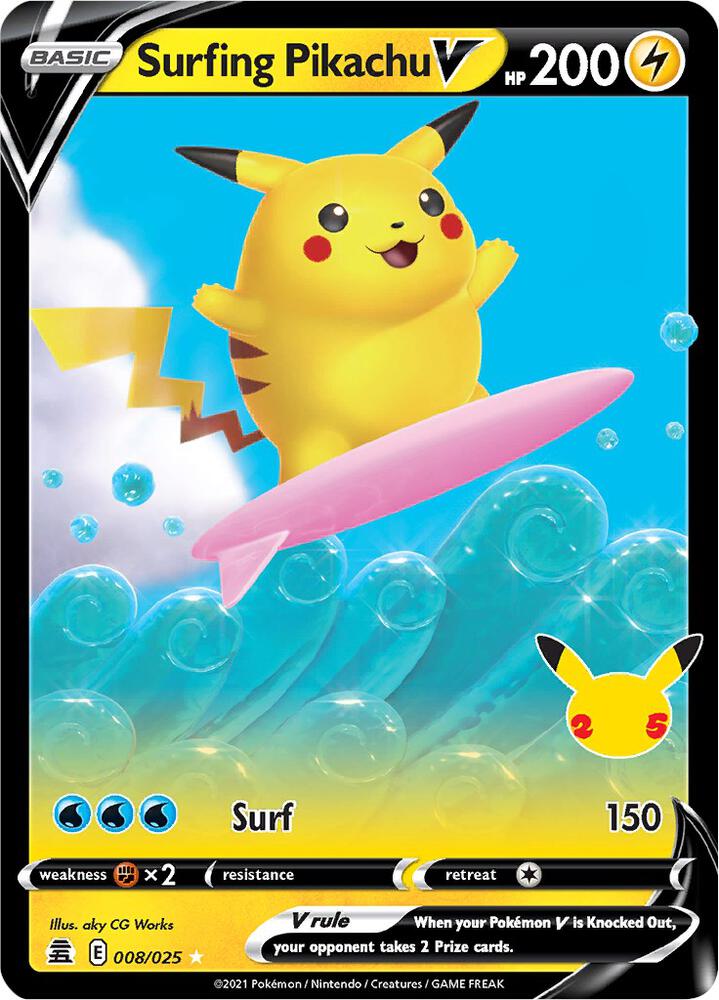 Surfing Pikachu V 008/025 (Celebrations)  - Holofoil