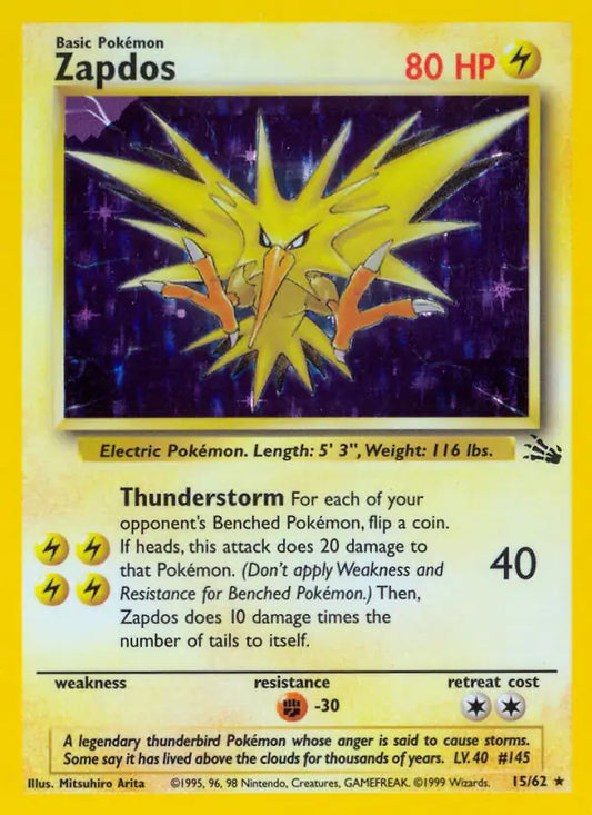 Zapdos 15/62 (Fossil)  - Unlimited Holofoil