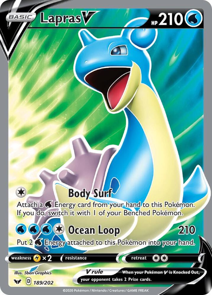 2020 Pokemon SWSH01: Sword & Shield Base Set 189/202 Lapras V (Full Art) Ultra Rare