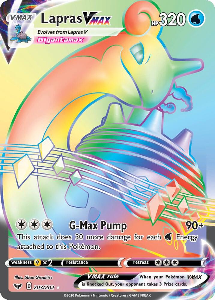 2020 Pokemon SWSH01: Sword & Shield Base Set 203/202 Lapras VMAX (Secret) Secret Rare