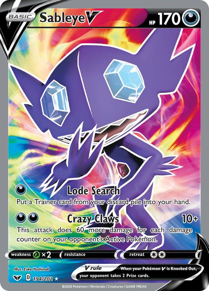 2020 Pokemon SWSH01: Sword & Shield Base Set 194/202 Sableye V (Full Art) Ultra Rare