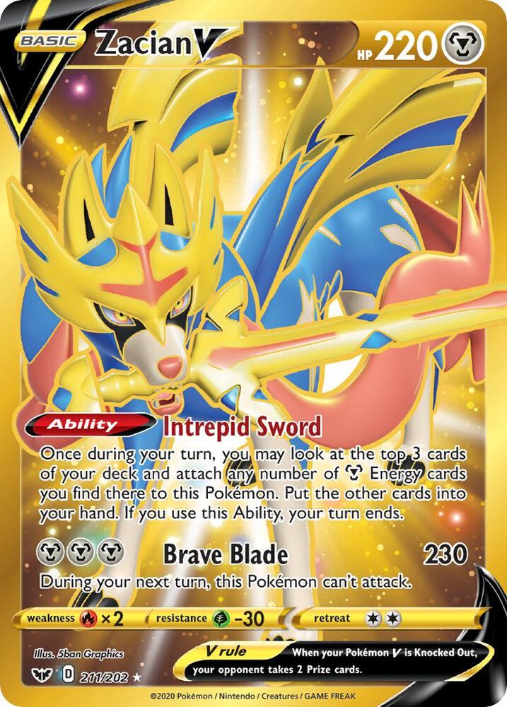 2020 Pokemon SWSH01: Sword & Shield Base Set 211/202 Zacian V (Secret) Secret Rare