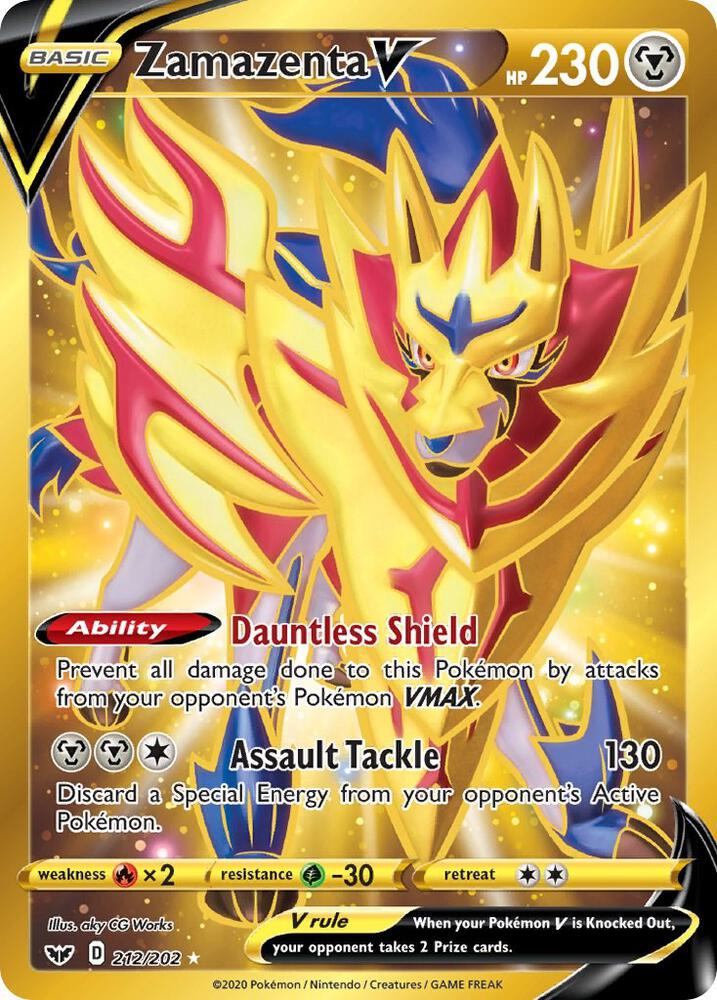 2020 Pokemon SWSH01: Sword & Shield Base Set 212/202 Zamazenta V (Secret) Secret Rare
