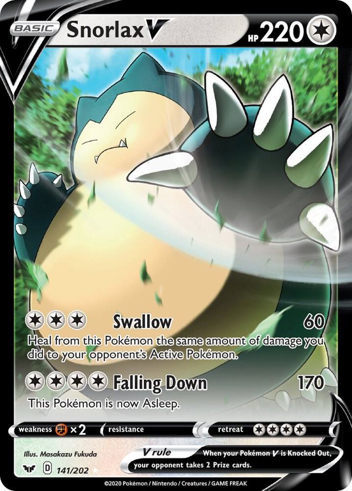 2020 Pokemon SWSH01: Sword & Shield Base Set 141/202 Snorlax V Ultra Rare