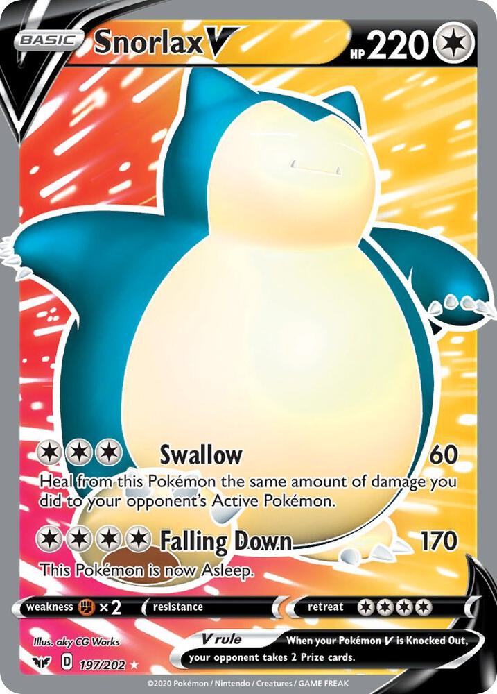 2020 Pokemon SWSH01: Sword & Shield Base Set 197/202 Snorlax V (Full Art) Ultra Rare