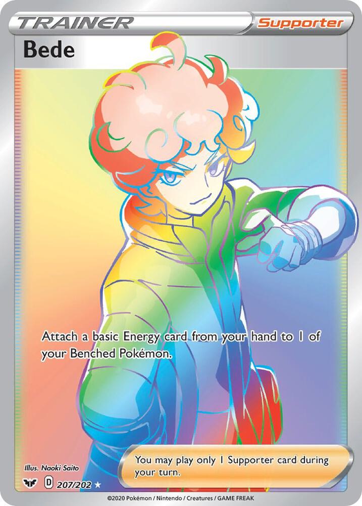 2020 Pokemon SWSH01: Sword & Shield Base Set 207/202 Bede (Secret) Secret Rare