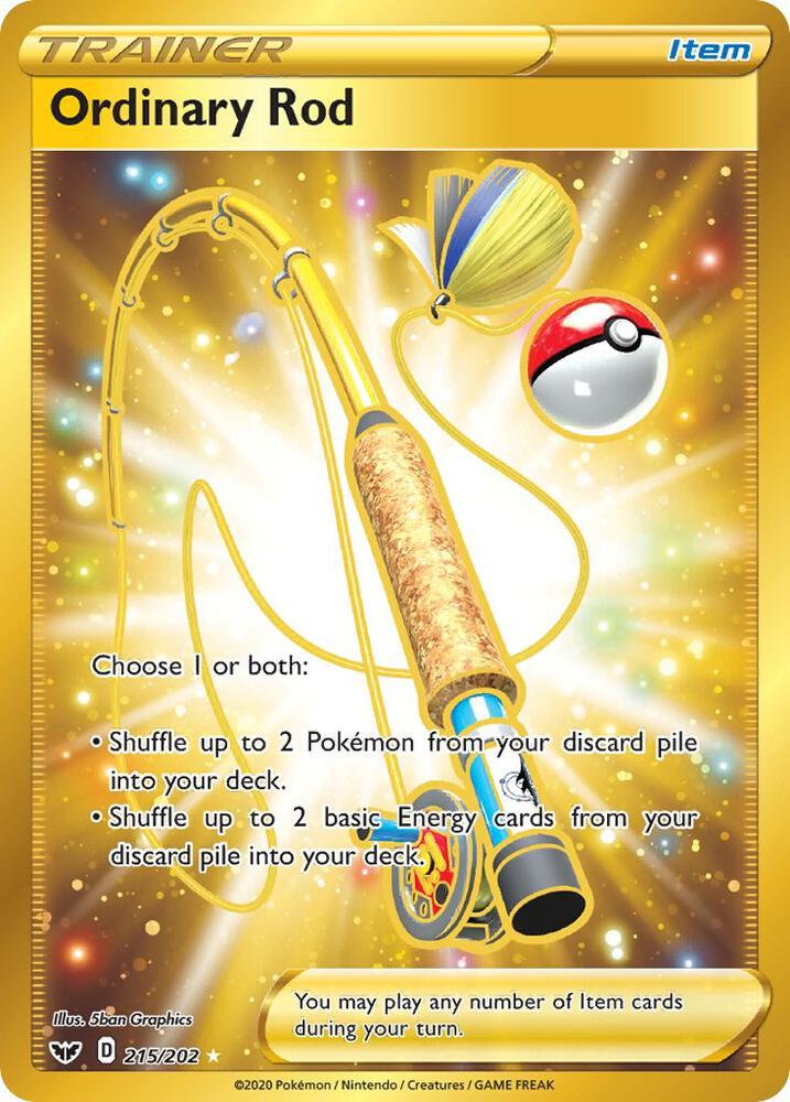 2020 Pokemon SWSH01: Sword & Shield Base Set 215/202 Ordinary Rod (Secret) Secret Rare