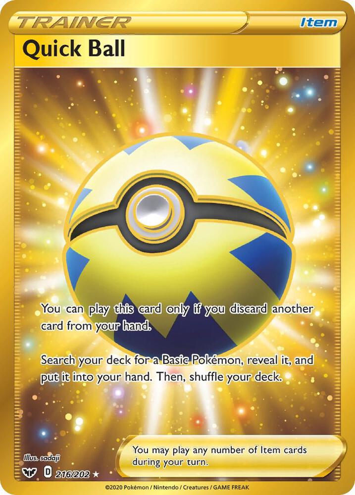 2020 Pokemon SWSH01: Sword & Shield Base Set 216/202 Quick Ball (Secret) Secret Rare