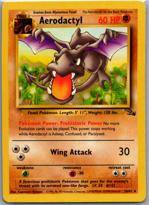1999 Pokemon Fossil 16/62 Aerodactyl (16) Rare