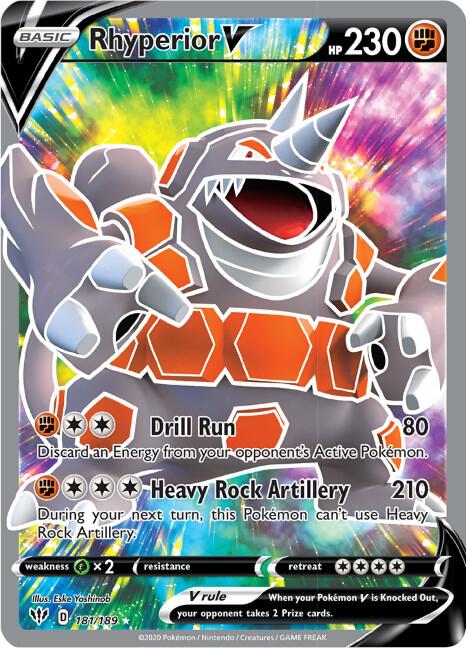 2020 Pokemon SWSH03: Darkness Ablaze 181/189 Rhyperior V (Full Art) Ultra Rare