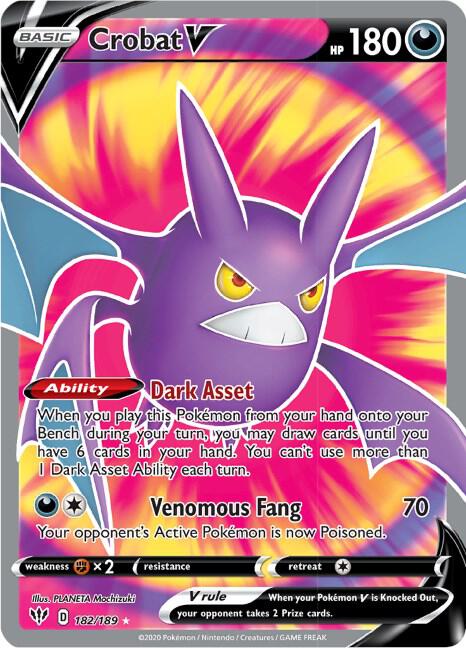 2020 Pokemon SWSH03: Darkness Ablaze 182/189 Crobat V (Full Art) Ultra Rare