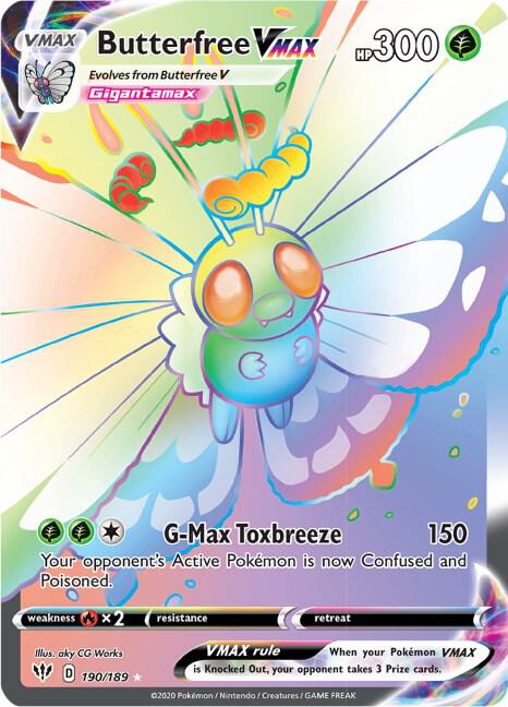 2020 Pokemon SWSH03: Darkness Ablaze 190/189 Butterfree VMAX Secret Rare