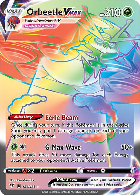 2020 Pokemon SWSH04: Vivid Voltage 186/185 Orbeetle VMAX (Secret) Secret Rare