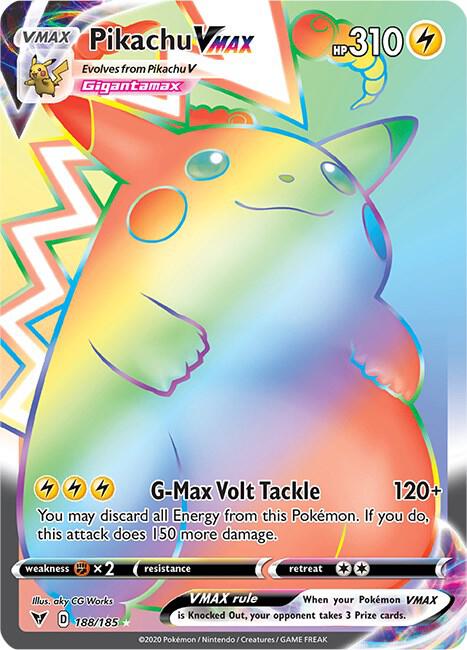 2020 Pokemon SWSH04: Vivid Voltage 188/185 Pikachu VMAX (Secret) Secret Rare