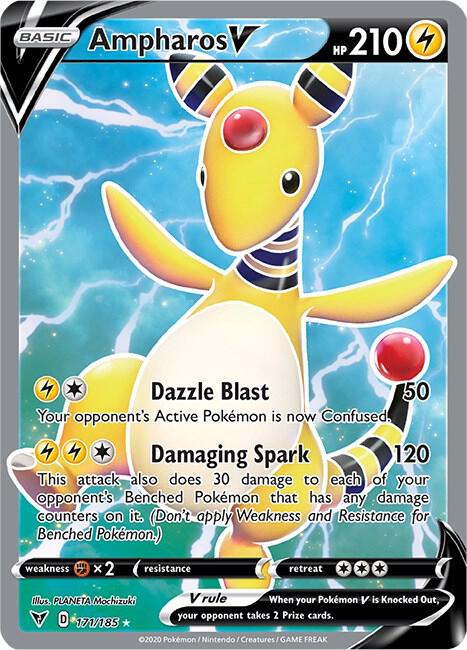 2020 Pokemon SWSH04: Vivid Voltage 171/185 Ampharos V (Full Art) Ultra Rare