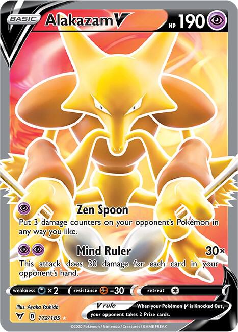 2020 Pokemon SWSH04: Vivid Voltage 172/185 Alakazam V (Full Art) Ultra Rare