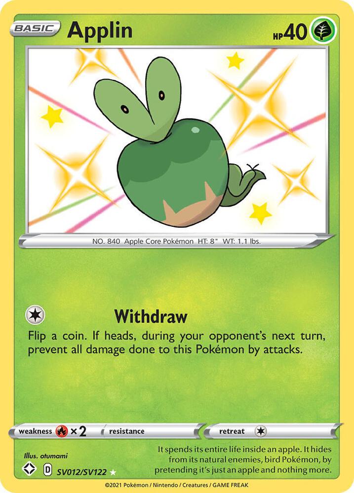 2021 Pokemon Shining Fates: Shiny Vault SV012/SV122 Applin Shiny Holo Rare