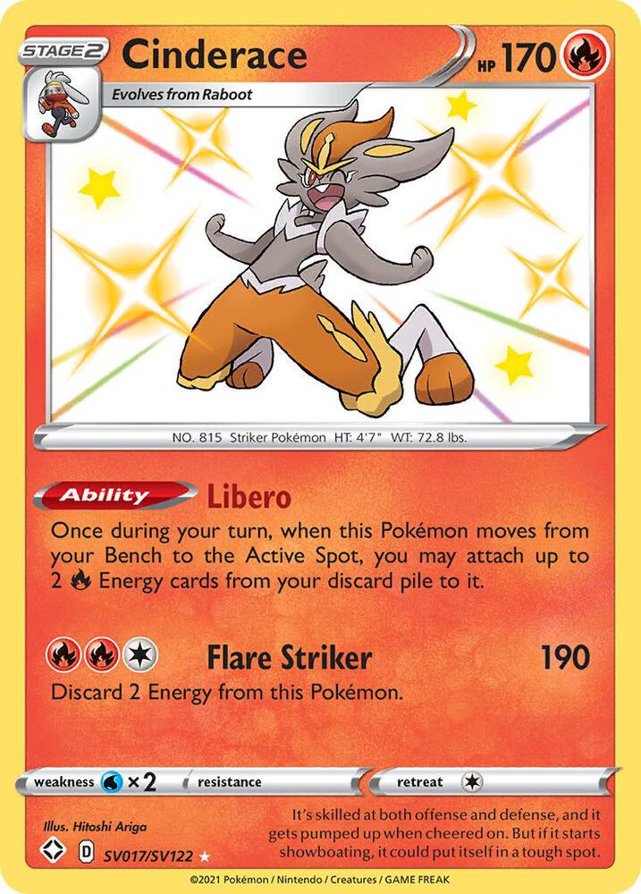 2021 Pokemon Shining Fates: Shiny Vault SV017/SV122 Cinderace Shiny Holo Rare