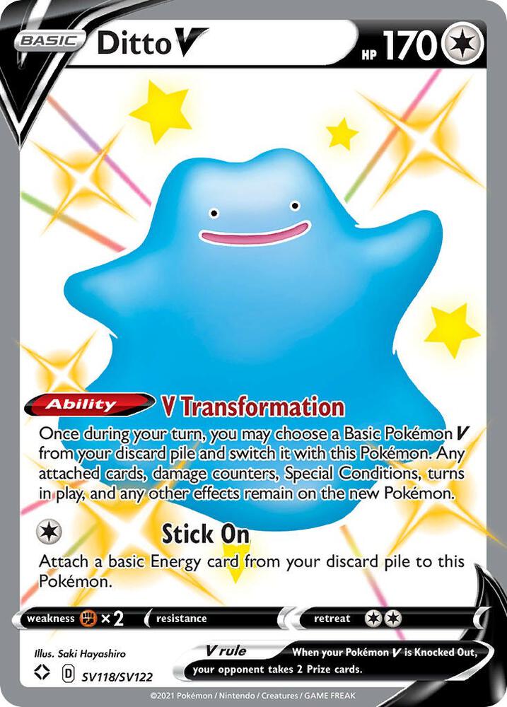 2021 Pokemon Shining Fates: Shiny Vault SV118/SV122 Ditto V Shiny Holo Rare