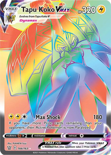 2021 Pokemon SWSH05: Battle Styles 166/163 Tapu Koko VMAX (Secret) Secret Rare