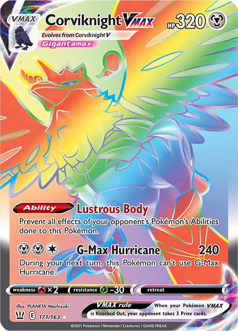 2021 Pokemon SWSH05: Battle Styles 171/163 Corviknight VMAX (Secret) Secret Rare