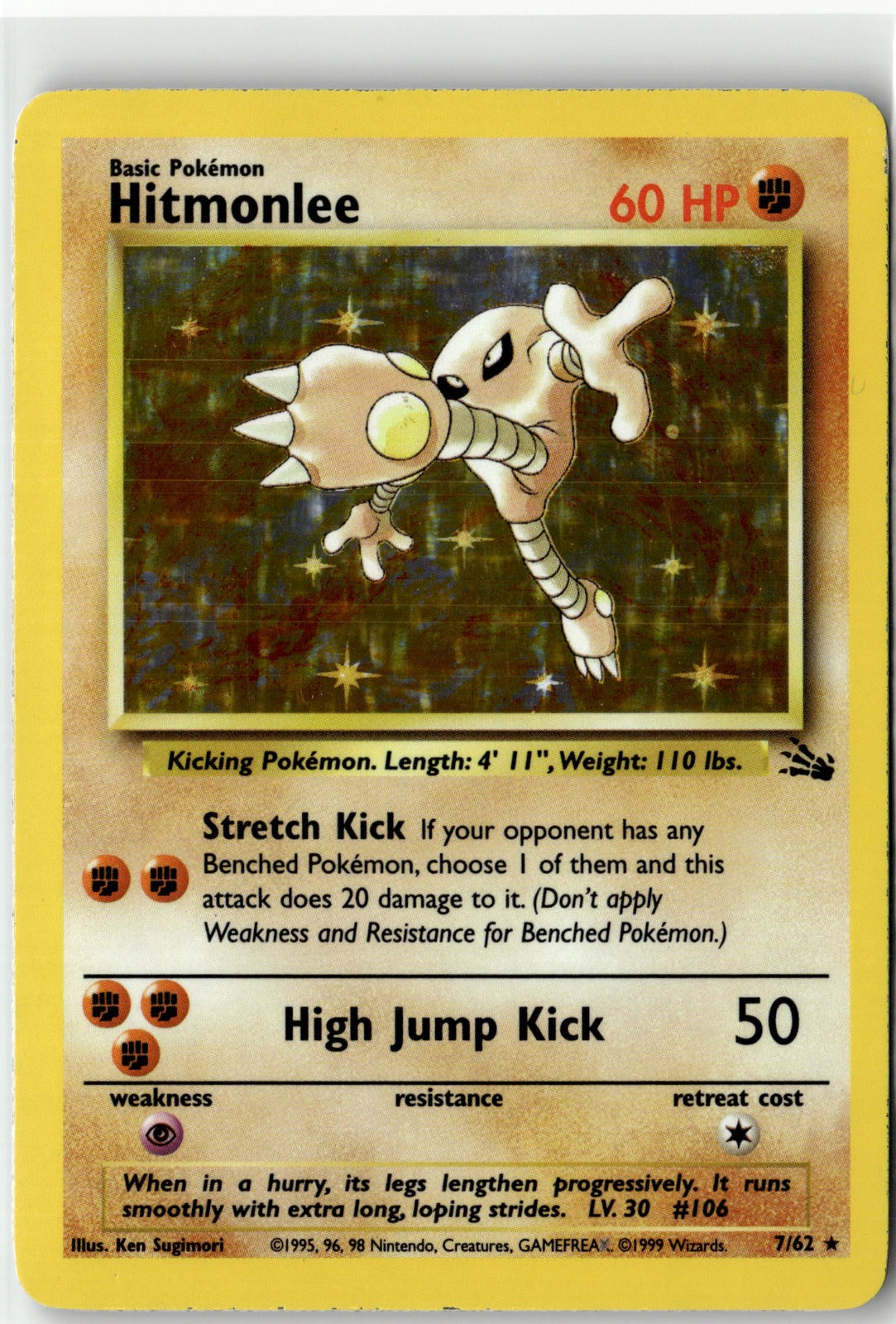 1999 Pokemon Fossil 07/62 Hitmonlee (7) Holo Rare HP