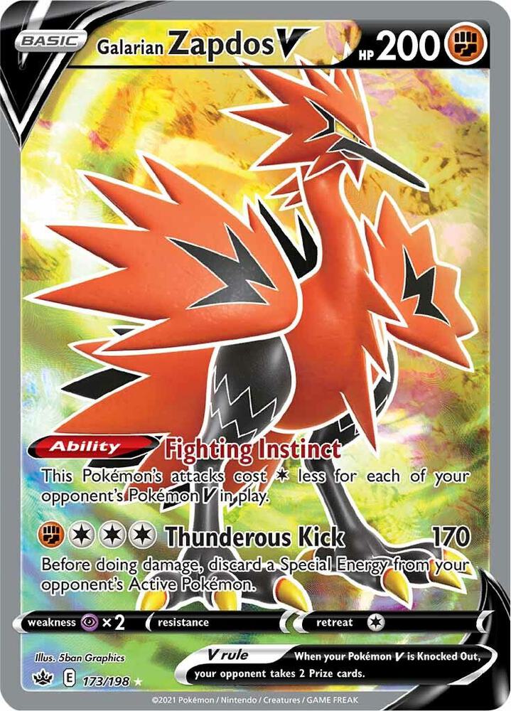 2021 Pokemon SWSH06: Chilling Reign 173/198 Galarian Zapdos V Full Art
