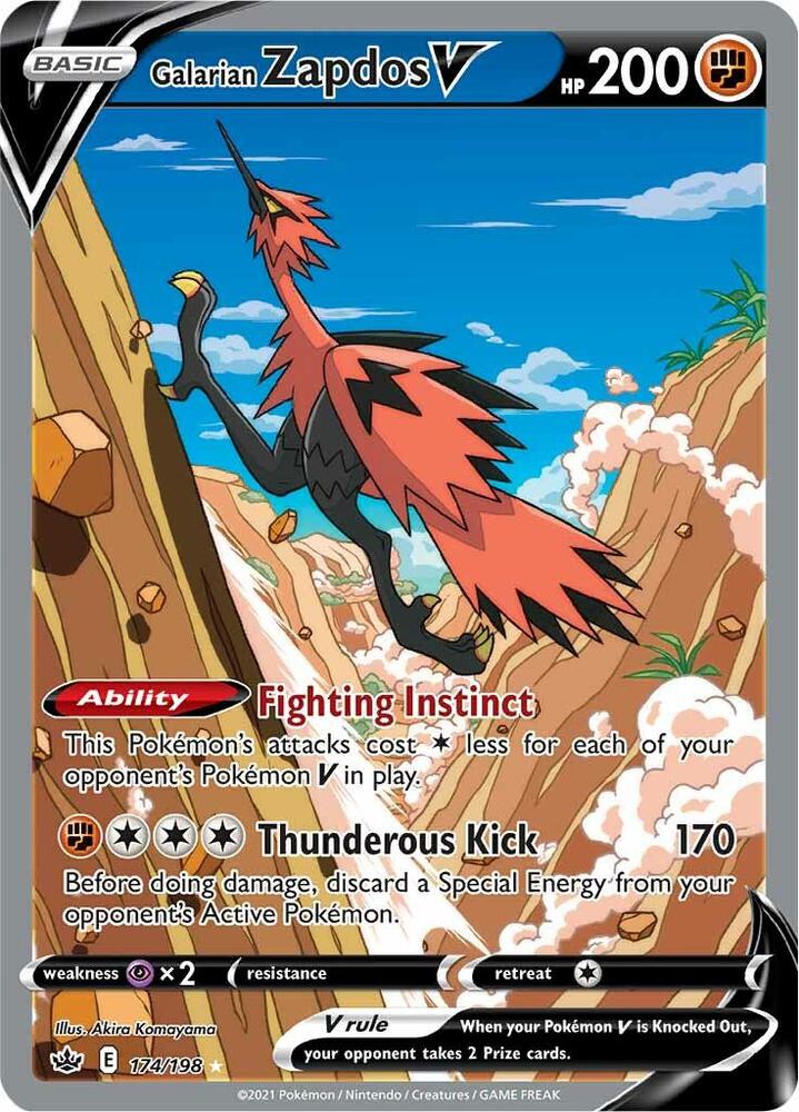 2021 Pokemon SWSH06: Chilling Reign 174/198 Galarian Zapdos V Alternate Art