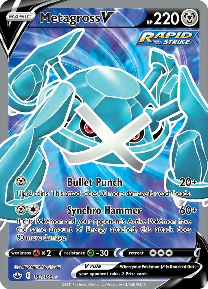 2021 Pokemon SWSH06: Chilling Reign 181/198 Metagross V (Full Art) Ultra Rare