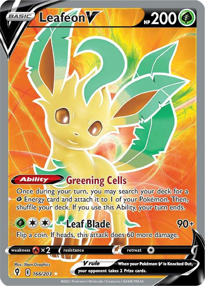 2021 Pokemon SWSH07: Evolving Skies 166/203 Leafeon V (Full Art) Ultra Rare