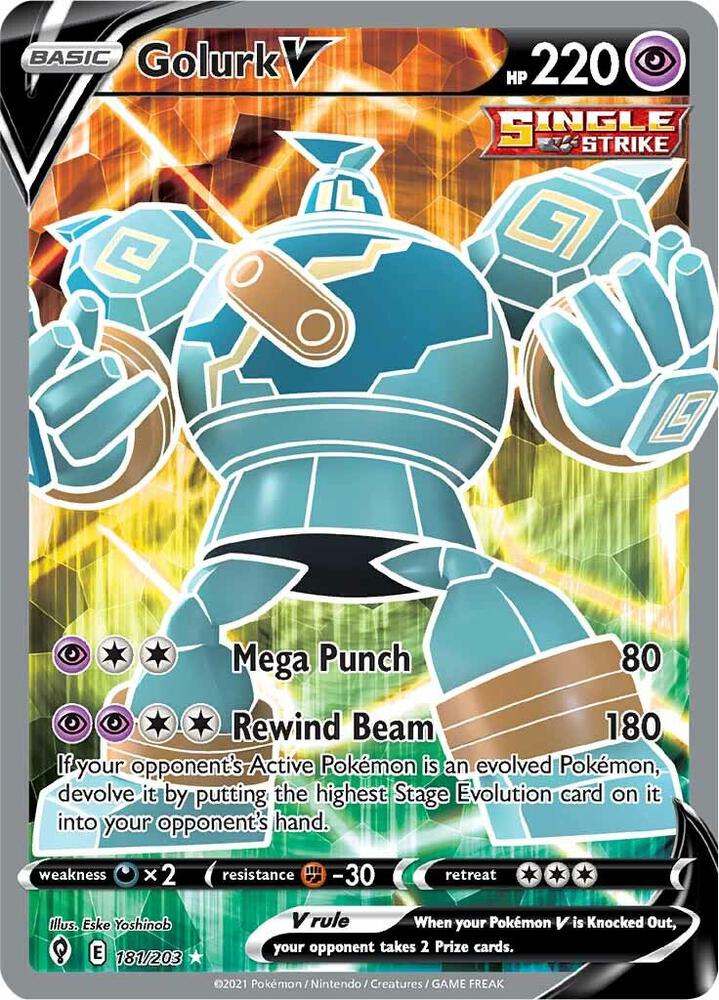 2021 Pokemon SWSH07: Evolving Skies 181/203 Golurk V (Full Art) Ultra Rare