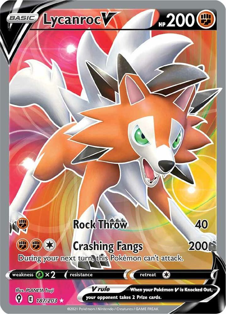 2021 Pokemon SWSH07: Evolving Skies 187/203 Lycanroc V (Full Art) Ultra Rare