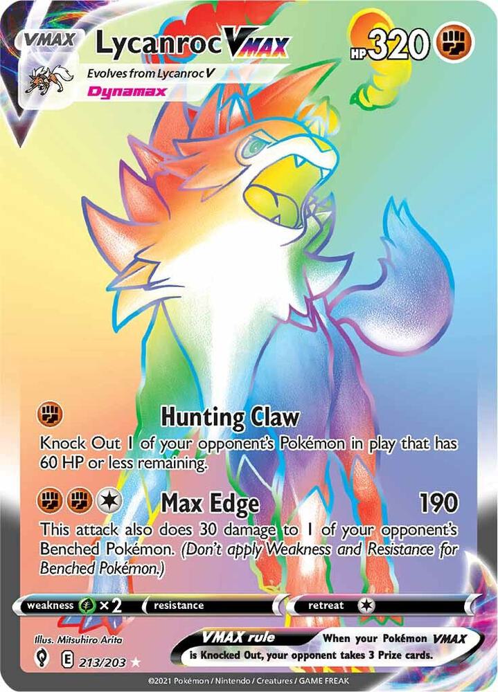 2021 Pokemon SWSH07: Evolving Skies 213/203 Lycanroc VMAX (Secret) Secret Rare