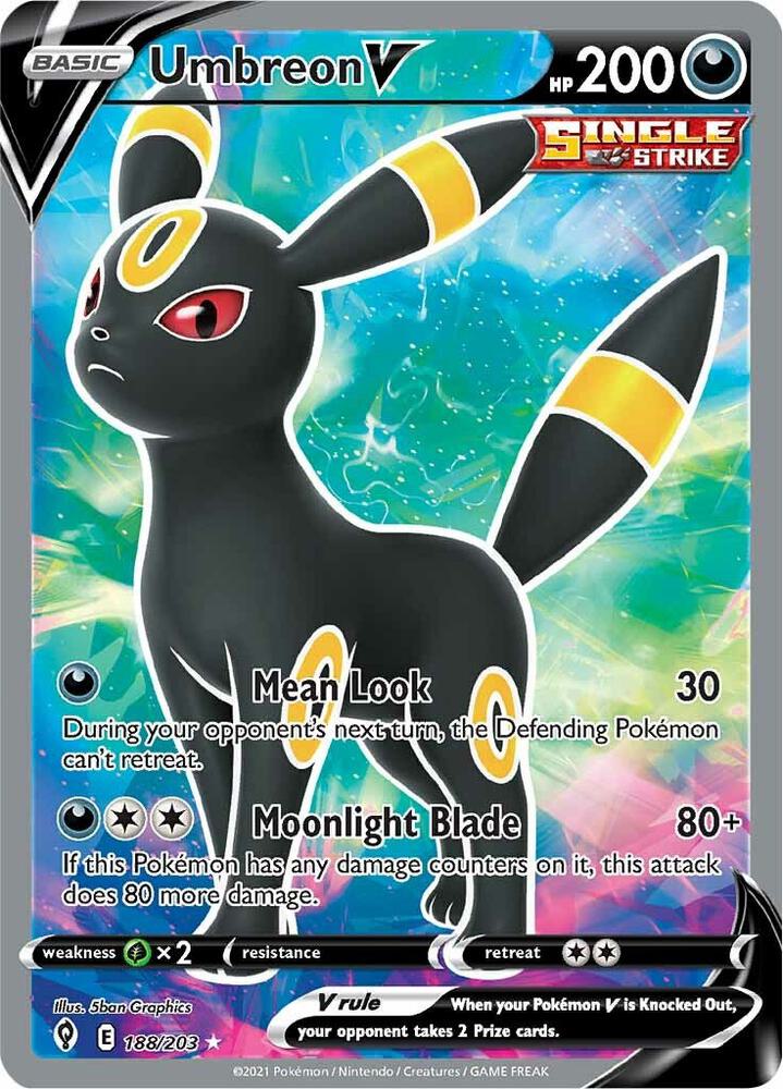 2021 Pokemon SWSH07: Evolving Skies 188/203 Umbreon V (Full Art) Ultra Rare