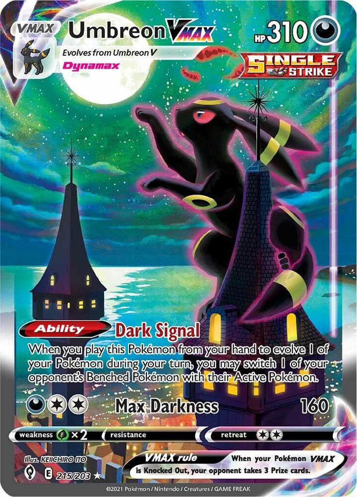 2021 Pokemon SWSH07: Evolving Skies 215/203 Umbreon VMAX Alternate Secret 