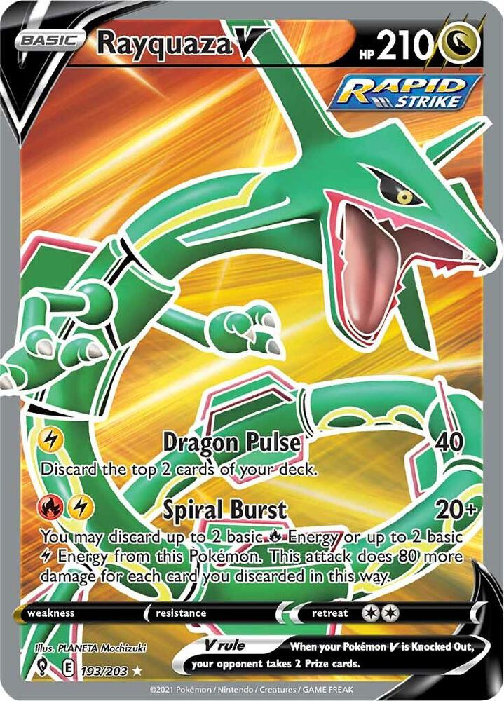 2021 Pokemon SWSH07: Evolving Skies 193/203 Rayquaza V (Full Art) Ultra Rare