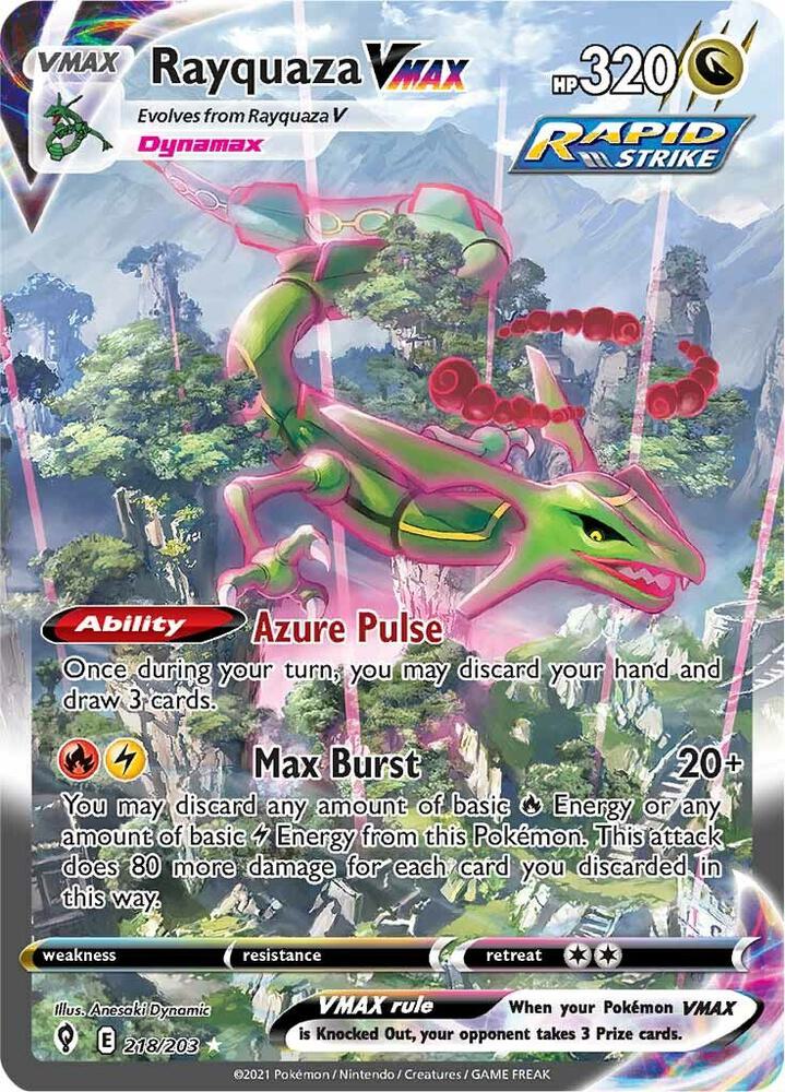 2021 Pokemon SWSH07: Evolving Skies 218/203 Rayquaza VMAX Alternate Secret