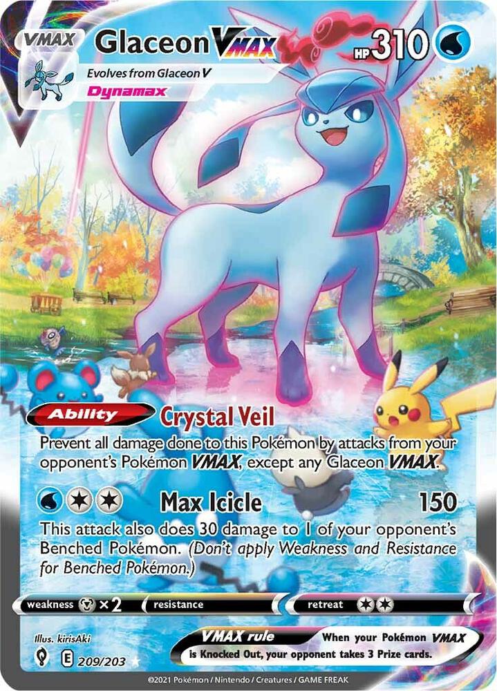 2021 Pokemon SWSH07: Evolving Skies 209/203 Glaceon VMAX Alternate Secret