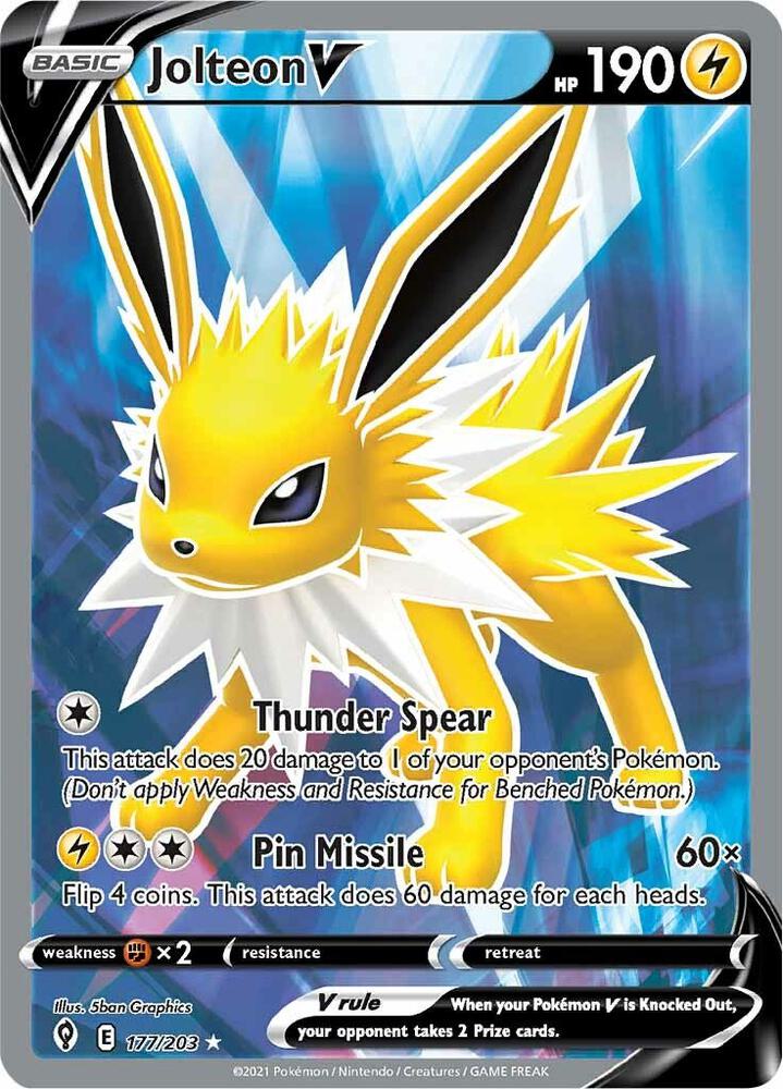 2021 Pokemon SWSH07: Evolving Skies 177/203 Jolteon V (Full Art) Ultra Rare